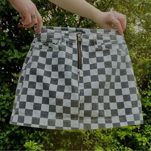 Checkered Jean Skirt